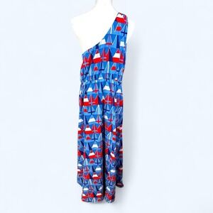 Vineyard‎ Vines NWT Size 12 Sailboat Burgee Print One Shoulder Maxi Dress